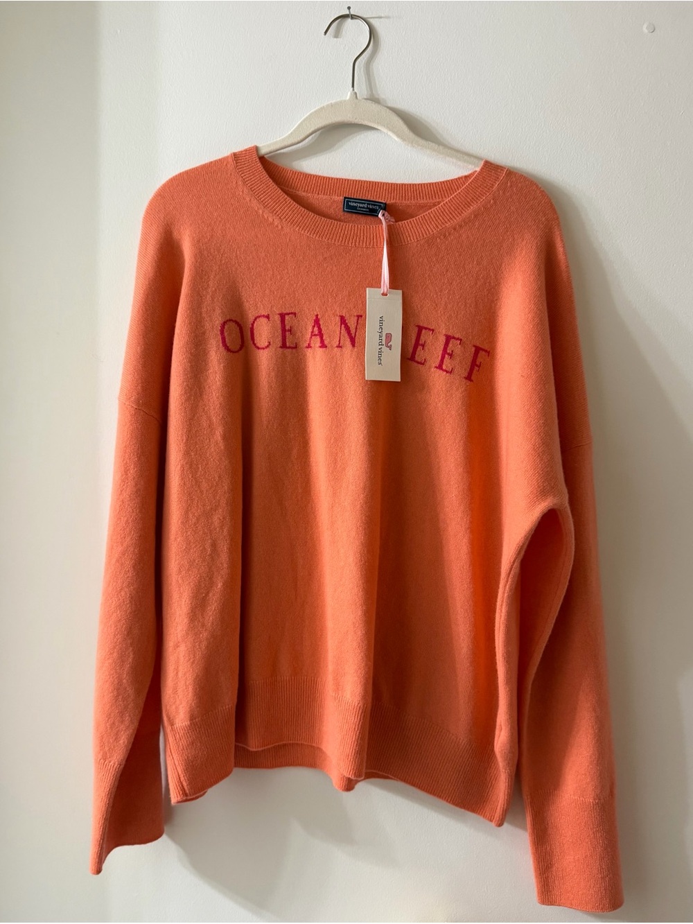 NWT Vineyard Vines Cashmere Intarsia  'OCEAN REEF' Crewneck Sweater in Melon
